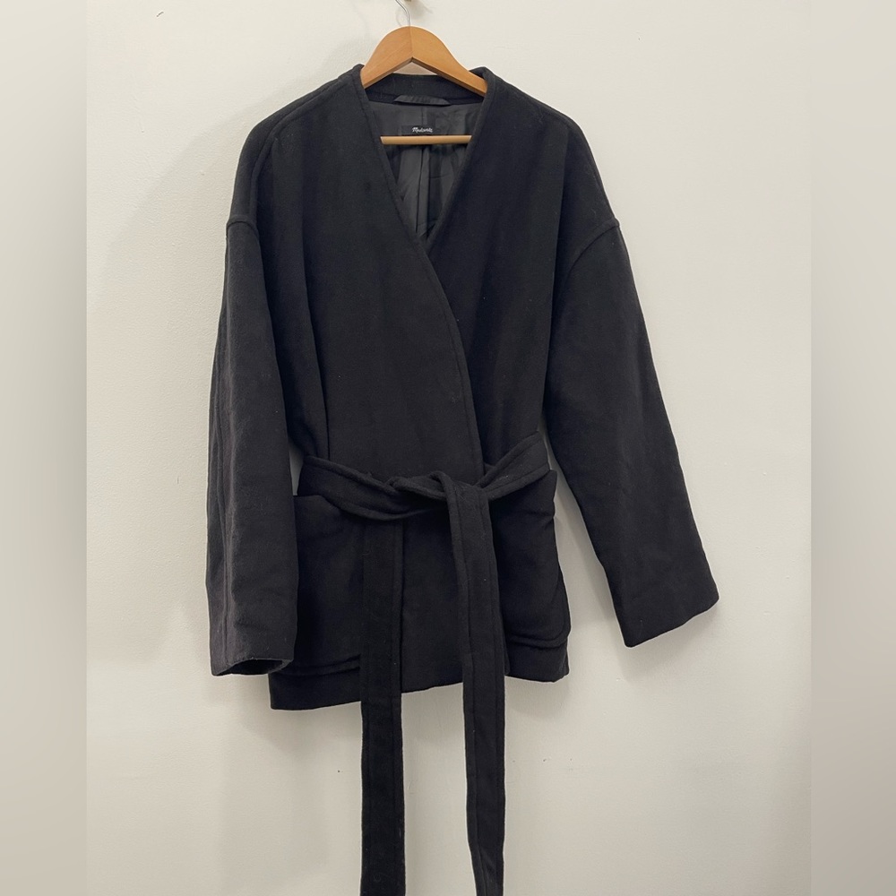 stunning Madewell black wool blend wrap coat winter fall xxl women jacket blazer